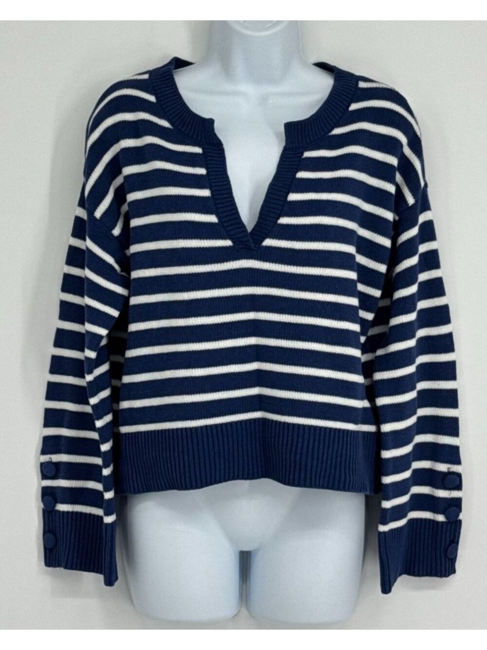 Kerri Rosenthal Striped Sweater Medium M Navy Blue White Sunshine Frame Of Mind